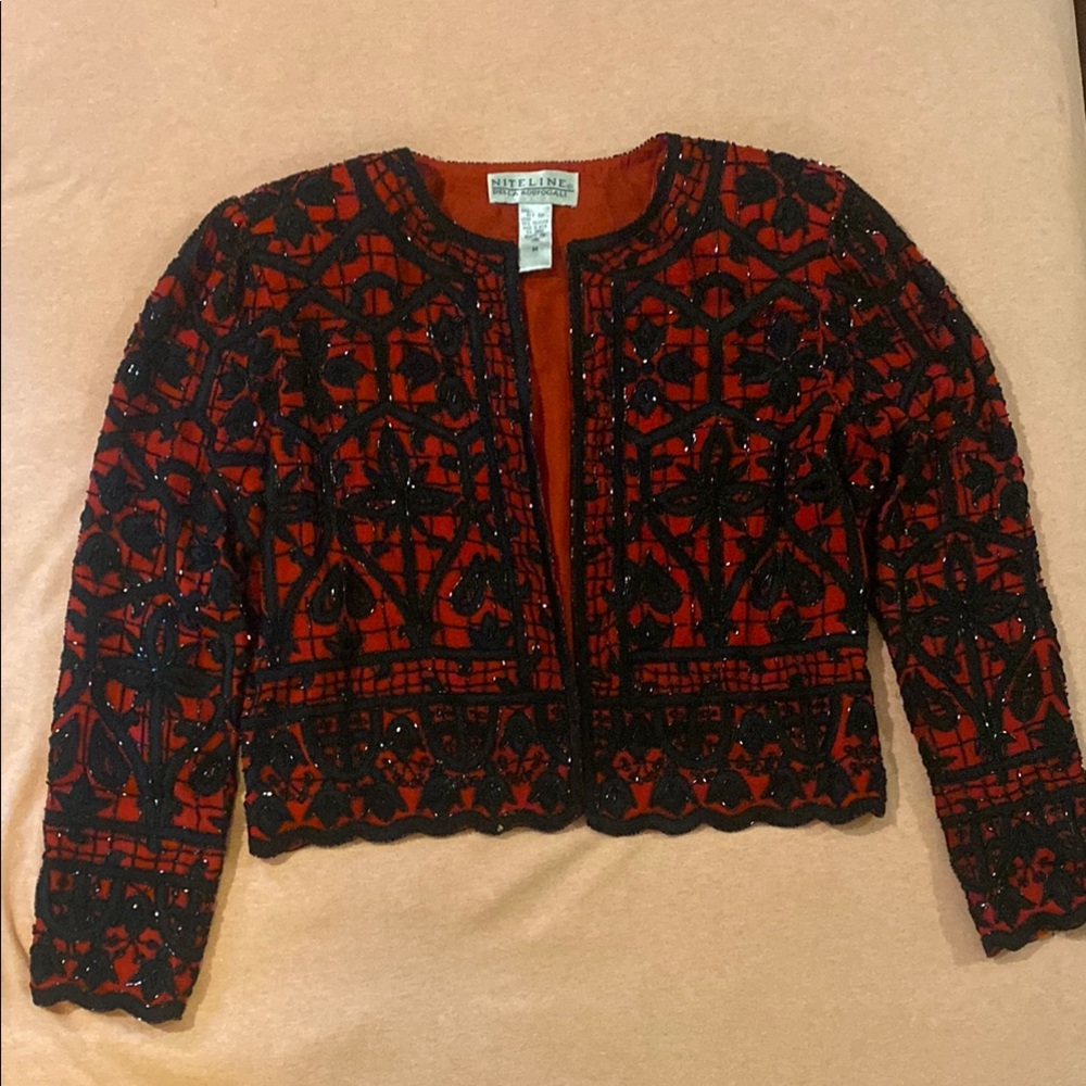 Vintage Niteline Red and Black Beaded Jacket